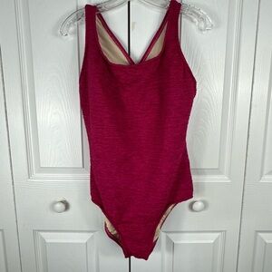 Penbrooke Women's One Piece Swim Suit Krinkle Dark Pink Chlorine Proof Size 18